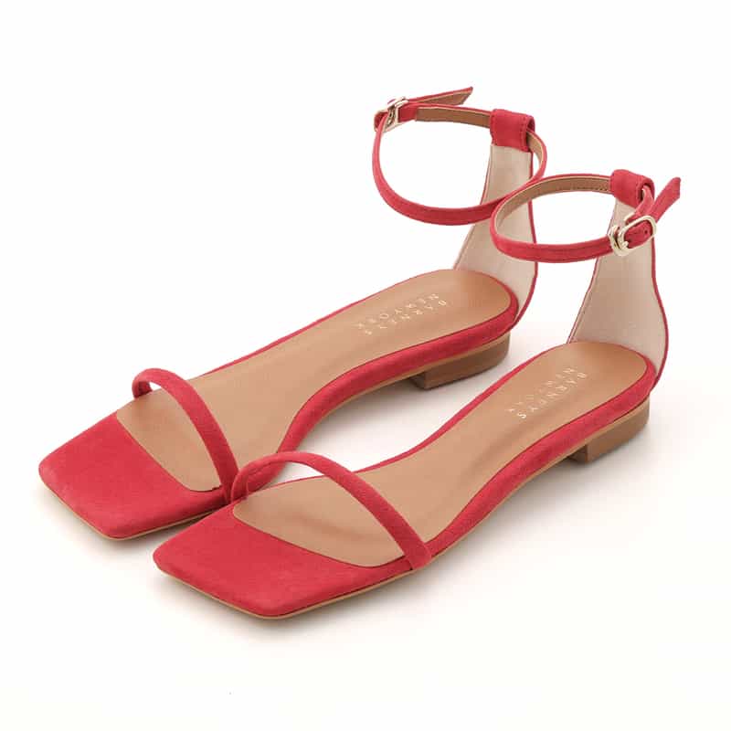 BARNEYS NEW YORK アンクルストラップ フラットサンダル RED