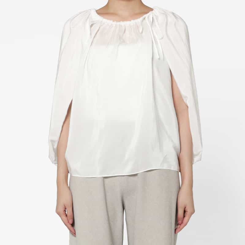 THE LOOM THE LOOM ＜ザ ルーム＞ シアー素材 ケープデザインブラウス WHITE