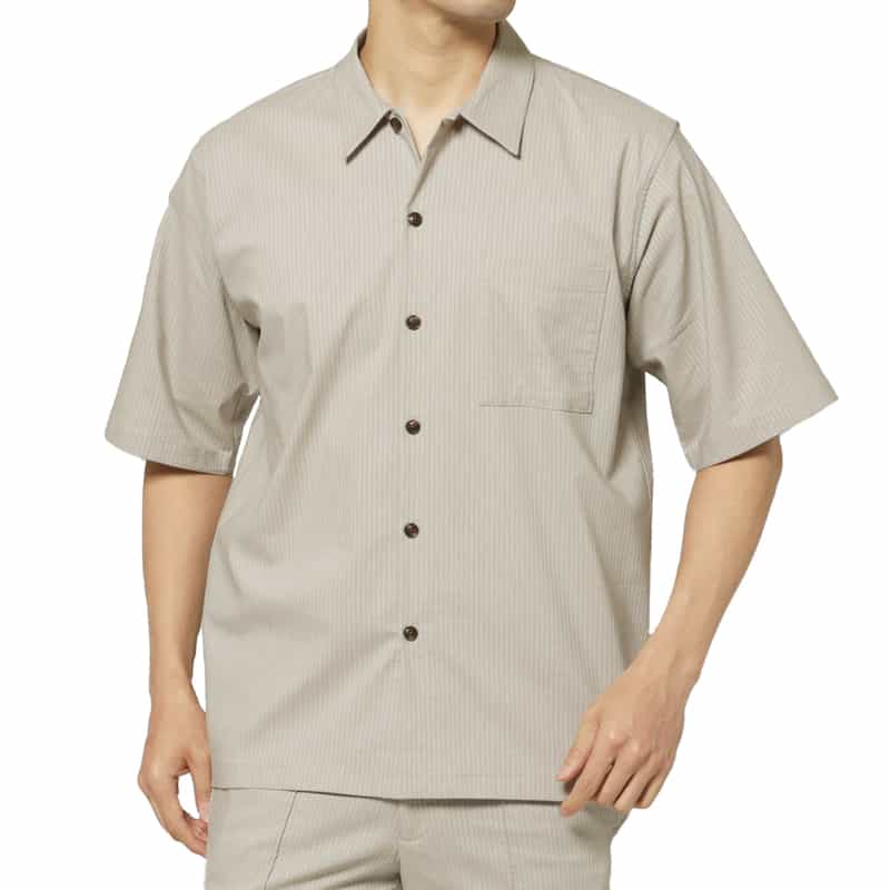 BARNEYS NEW YORK セットアップ ストライプ柄ストレッチカジュアルシャツ BEIGE