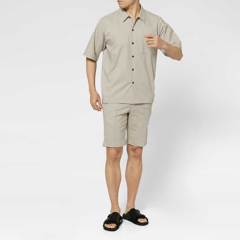 BARNEYS NEW YORK セットアップ ストライプ柄ストレッチカジュアルシャツ BEIGE