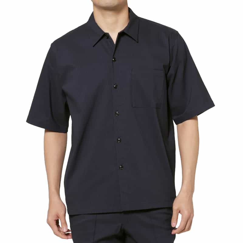 BARNEYS NEW YORK セットアップ ストライプ柄ストレッチカジュアルシャツ NAVY