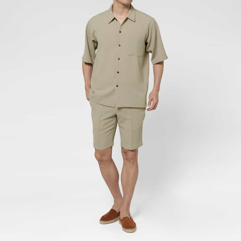 BARNEYS NEW YORK セットアップ ストレッチワッフル素材ショーツ WHITE