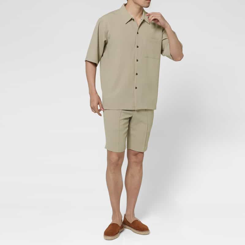 BARNEYS NEW YORK セットアップ ストレッチワッフル素材カジュアルシャツ WHITE