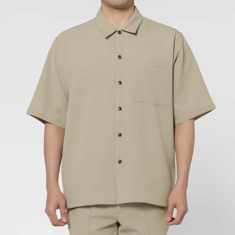 BARNEYS NEW YORK セットアップ ストレッチワッフル素材カジュアルシャツ WHITE