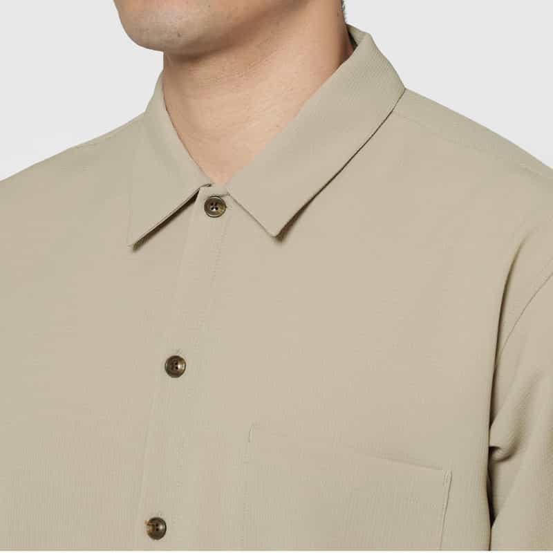 BARNEYS NEW YORK セットアップ ストレッチワッフル素材カジュアルシャツ WHITE