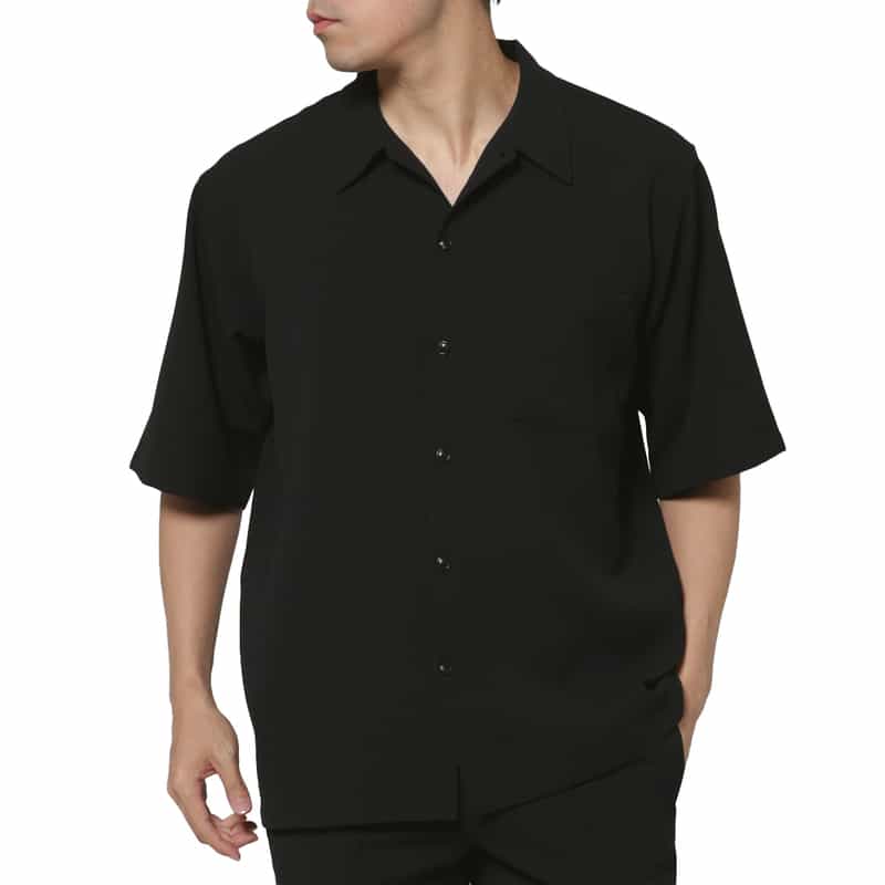 BARNEYS NEW YORK セットアップ ストレッチワッフル素材カジュアルシャツ BLACK