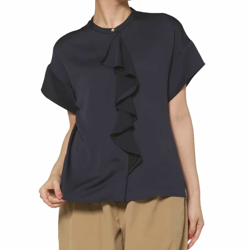 BARNEYS NEW YORK ウォッシャブル ラッフルデザインブラウス NAVY