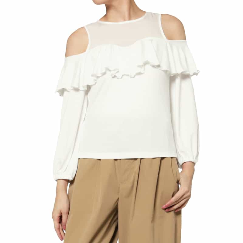 BARNEYS NEW YORK オフショルダー フリルカットソー OFF WHITE