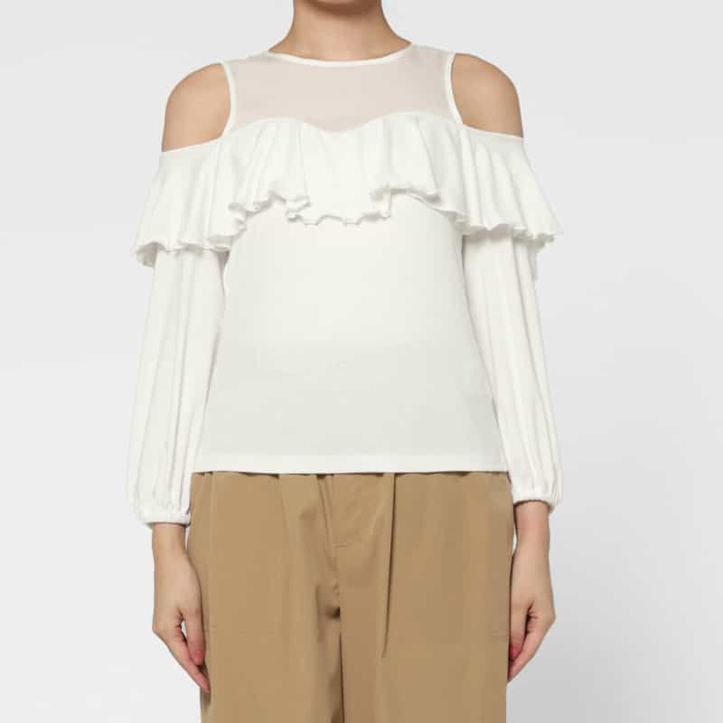 BARNEYS NEW YORK オフショルダー フリルカットソー OFF WHITE