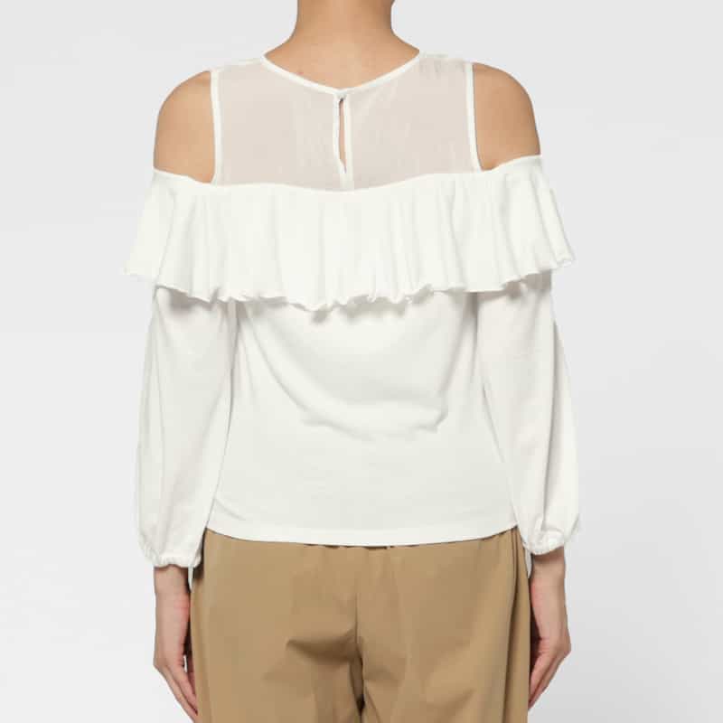 BARNEYS NEW YORK オフショルダー フリルカットソー OFF WHITE