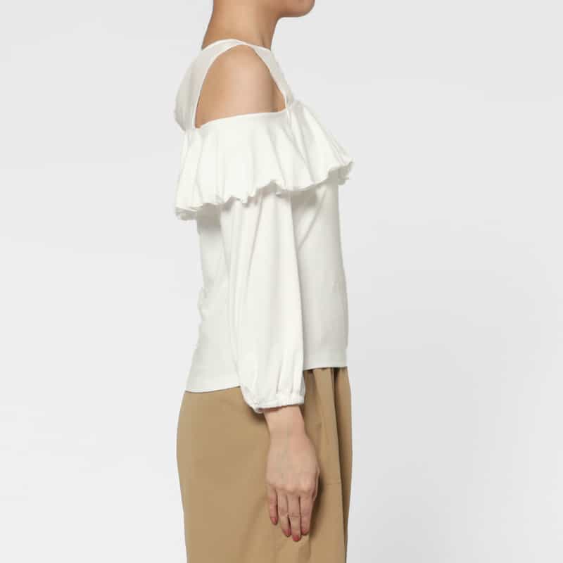 BARNEYS NEW YORK オフショルダー フリルカットソー OFF WHITE