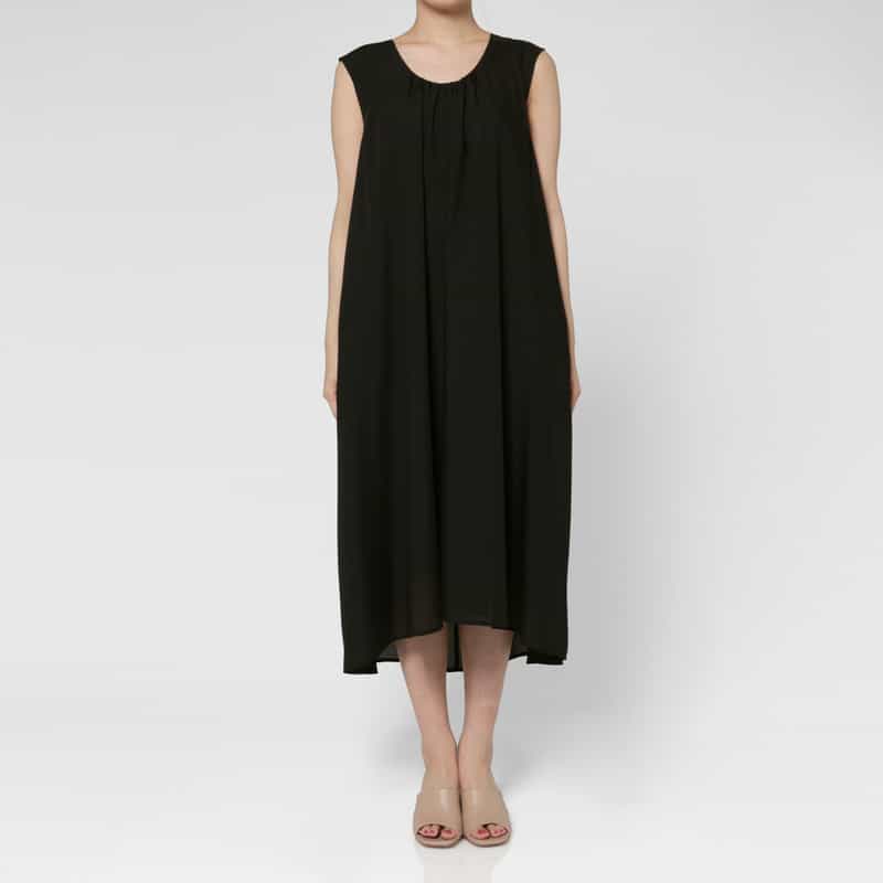 BARNEYS NEW YORK ウォッシャブル バックリボンギャザードレス BLACK