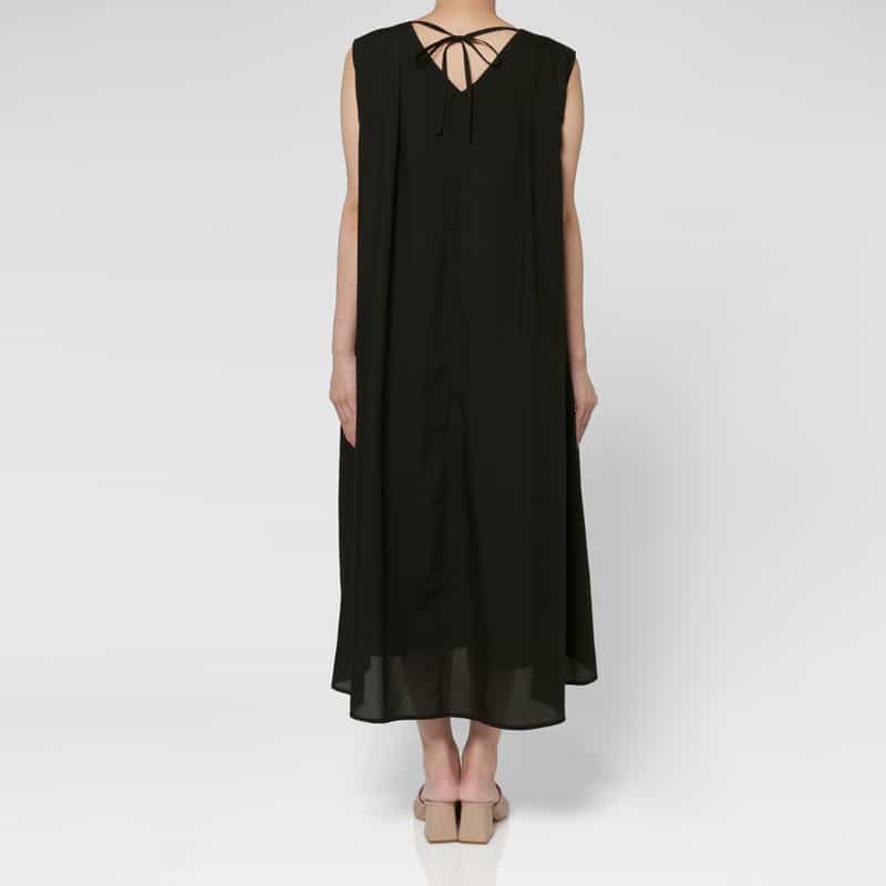 BARNEYS NEW YORK ウォッシャブル バックリボンギャザードレス BLACK