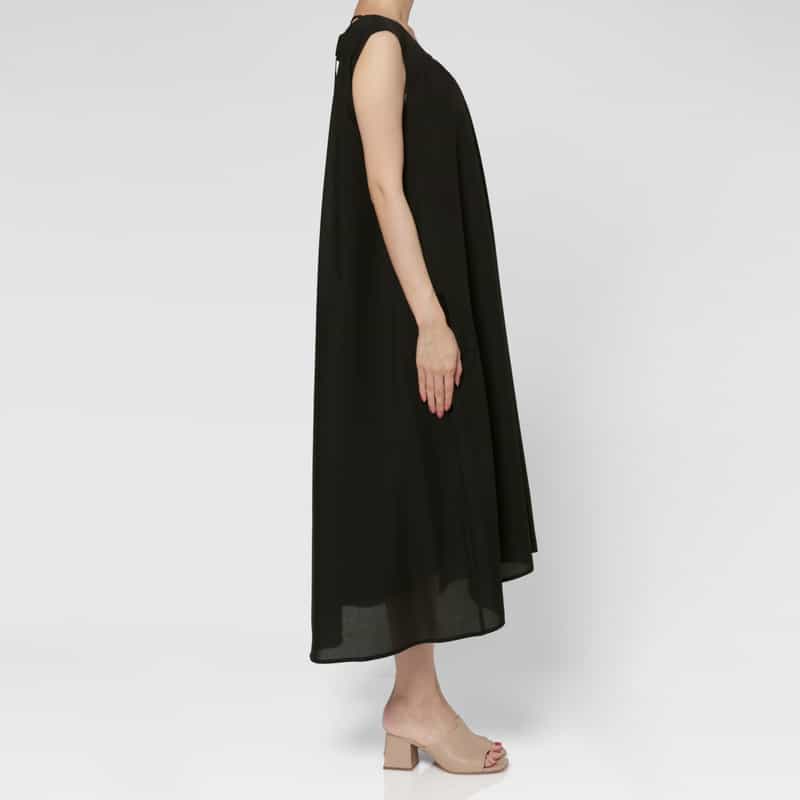 BARNEYS NEW YORK ウォッシャブル バックリボンギャザードレス BLACK