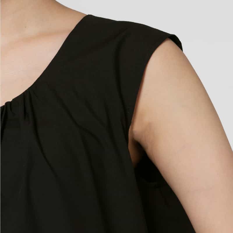 BARNEYS NEW YORK ウォッシャブル バックリボンギャザードレス BLACK