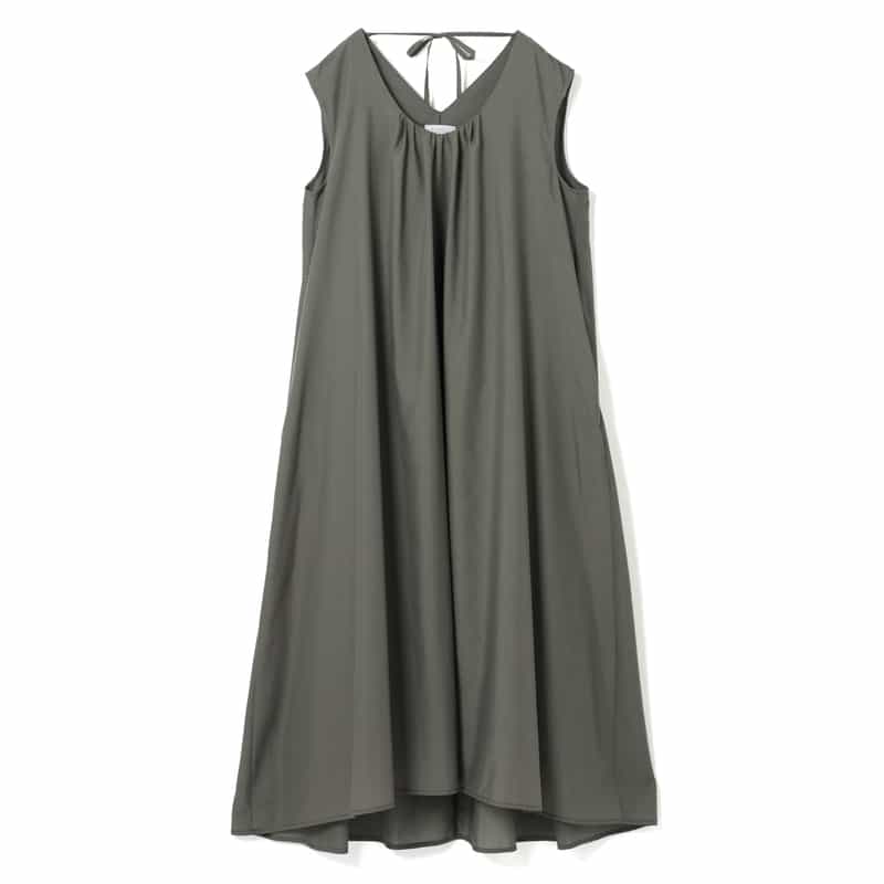 BARNEYS NEW YORK ウォッシャブル バックリボンギャザードレス DARK GRAY