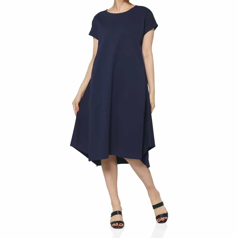 コットン素材 アシンメトリーヘムデザインドレス