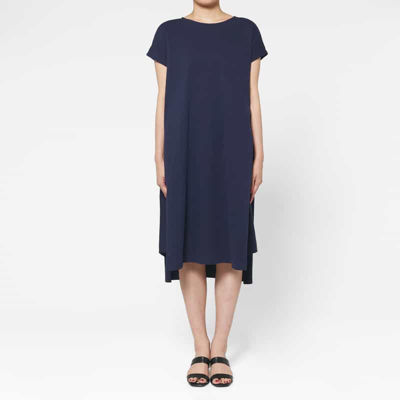 BARNEYS NEW YORK コットン素材 アシンメトリーヘムデザインドレス NAVY