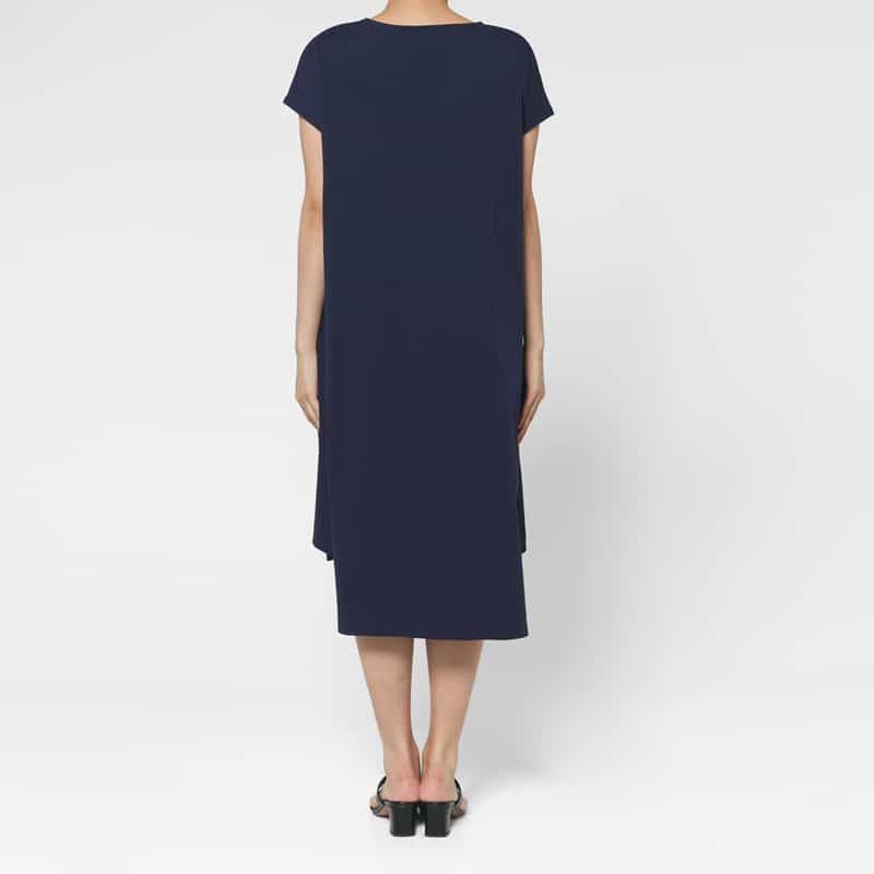 BARNEYS NEW YORK コットン素材 アシンメトリーヘムデザインドレス NAVY