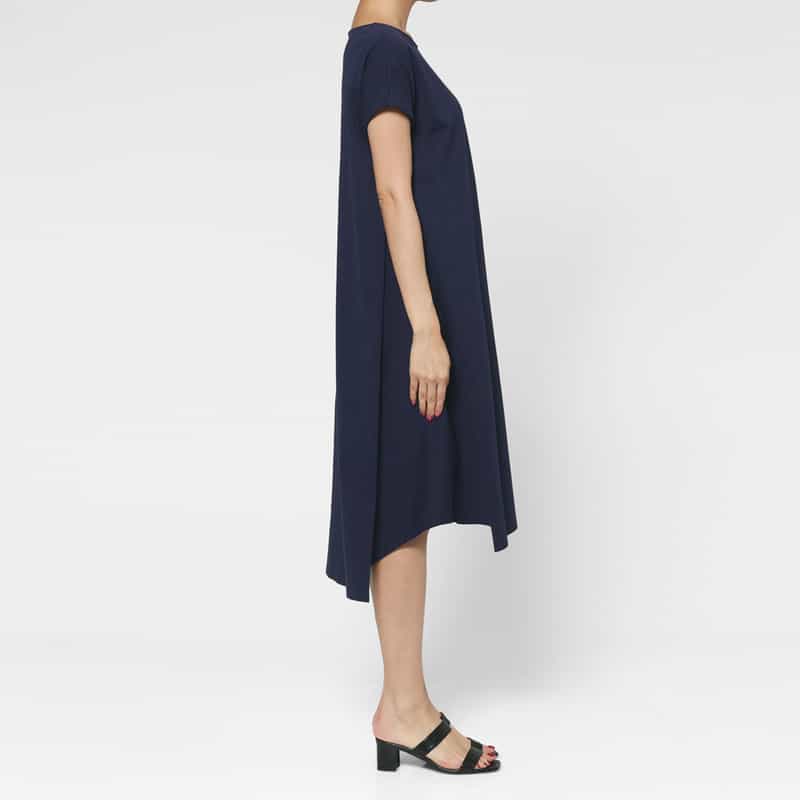 BARNEYS NEW YORK コットン素材 アシンメトリーヘムデザインドレス NAVY