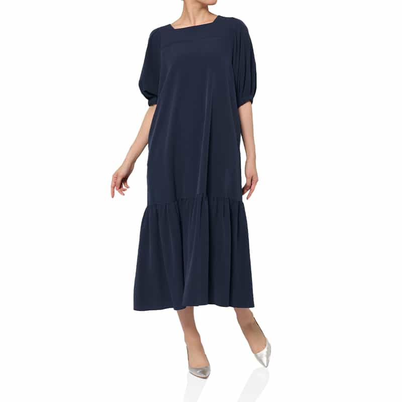 ウォッシャブル スクエアネック ティアードドレス