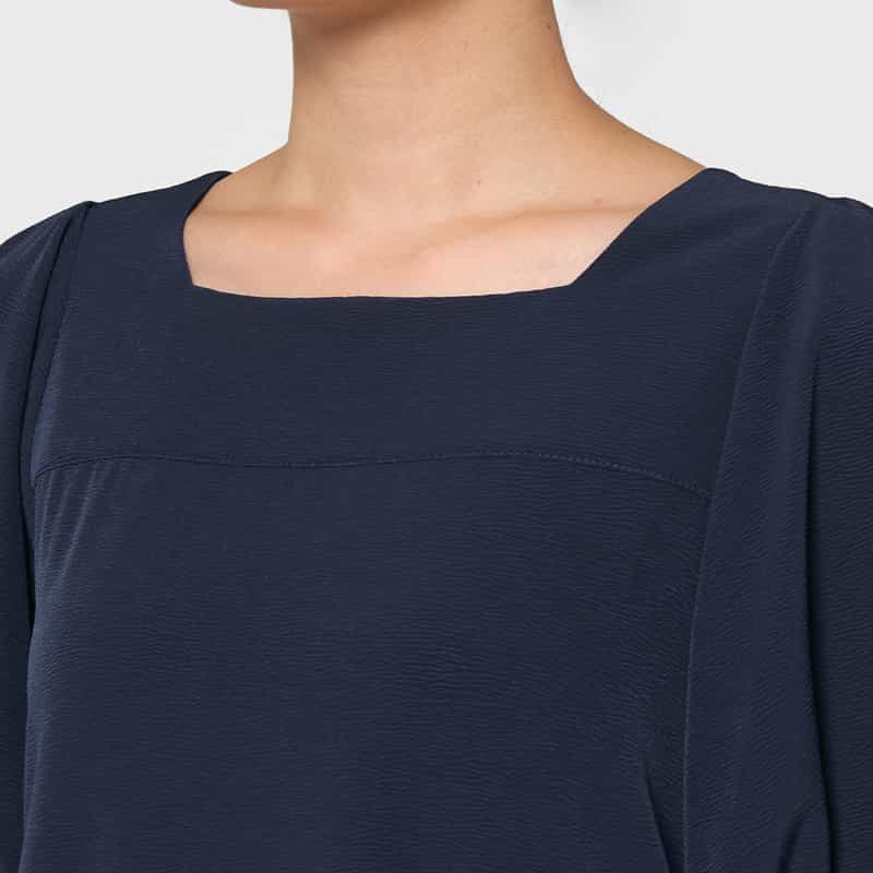 BARNEYS NEW YORK ウォッシャブル スクエアネック ティアードドレス NAVY