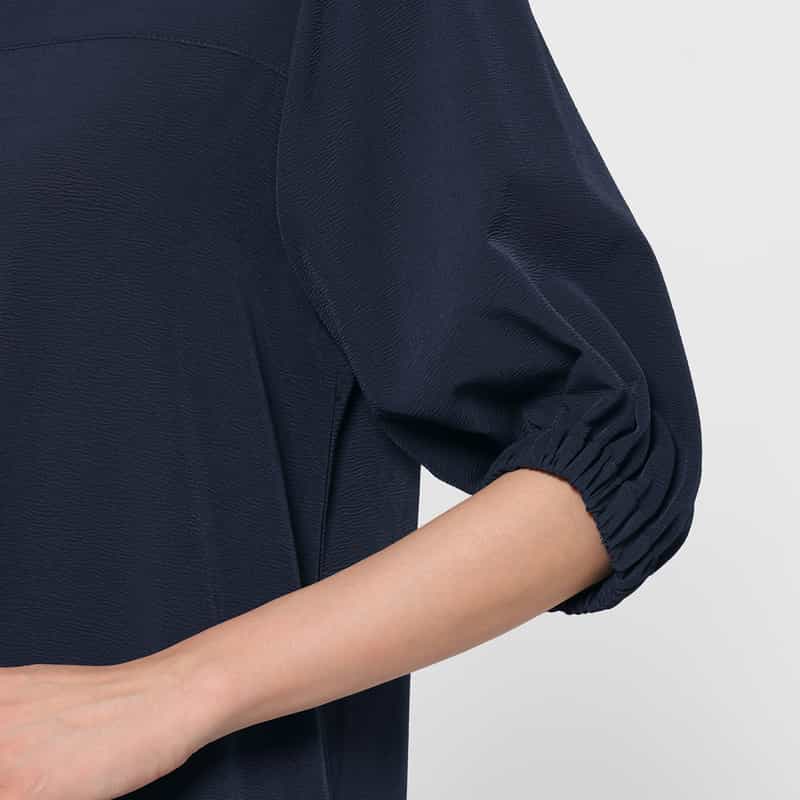 BARNEYS NEW YORK ウォッシャブル スクエアネック ティアードドレス NAVY