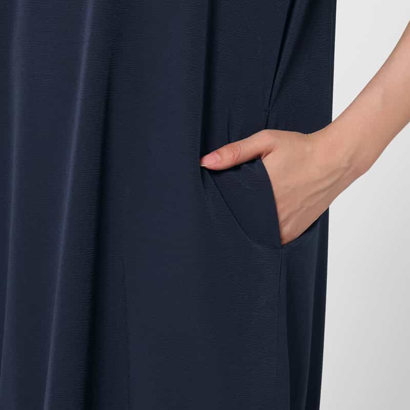 BARNEYS NEW YORK ウォッシャブル スクエアネック ティアードドレス NAVY