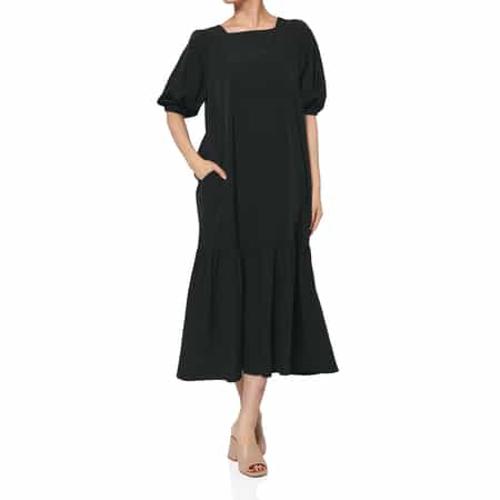 ウォッシャブル スクエアネック ティアードドレス