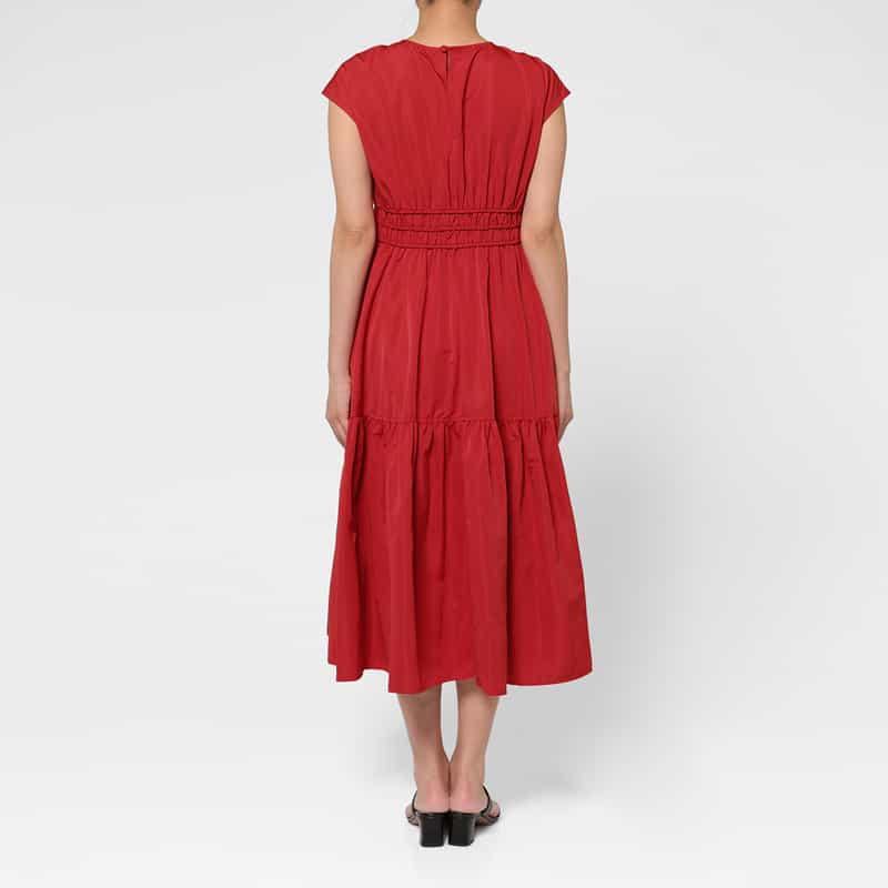 BARNEYS NEW YORK ウォッシャブル フレンチスリーブギャザードレス RED