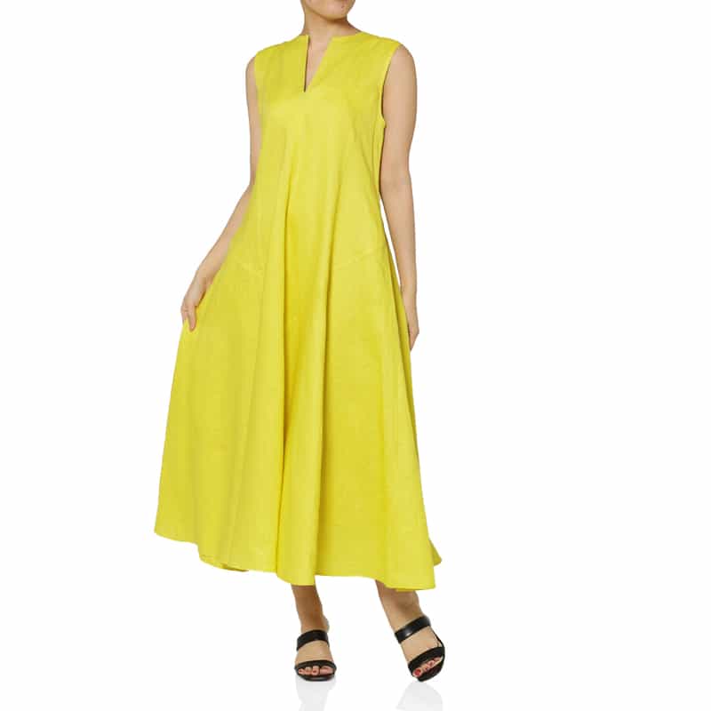 BARNEYS NEW YORK リネン素材ロングドレス （ペチコート付き） YELLOW