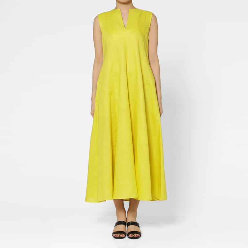 BARNEYS NEW YORK リネン素材ロングドレス （ペチコート付き） YELLOW