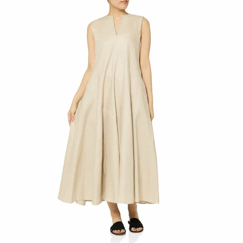 BARNEYS NEW YORK リネン素材ロングドレス （ペチコート付き） BEIGE