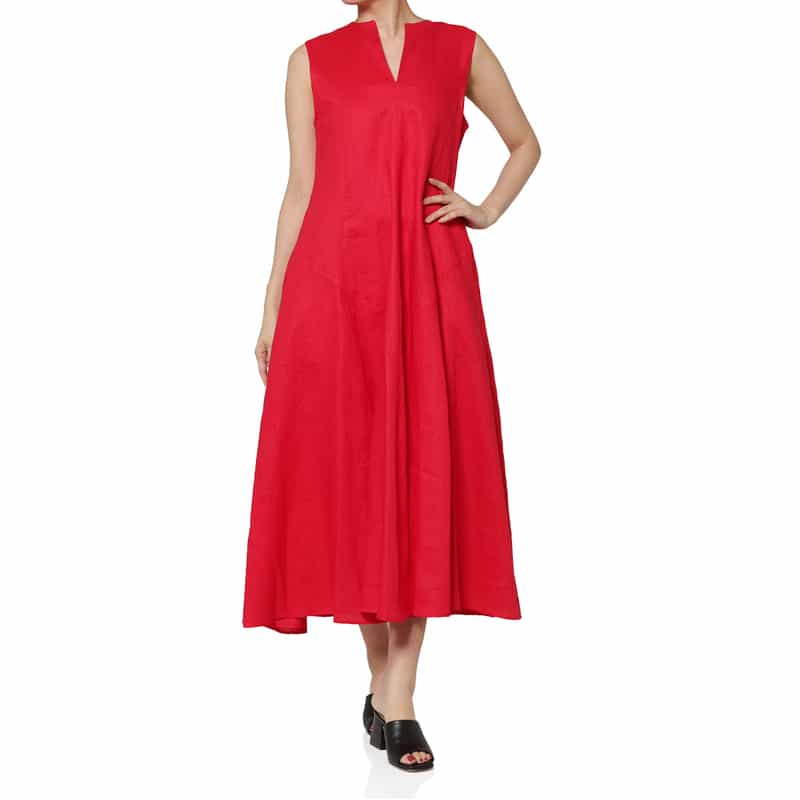 BARNEYS NEW YORK リネン素材ロングドレス （ペチコート付き） RED