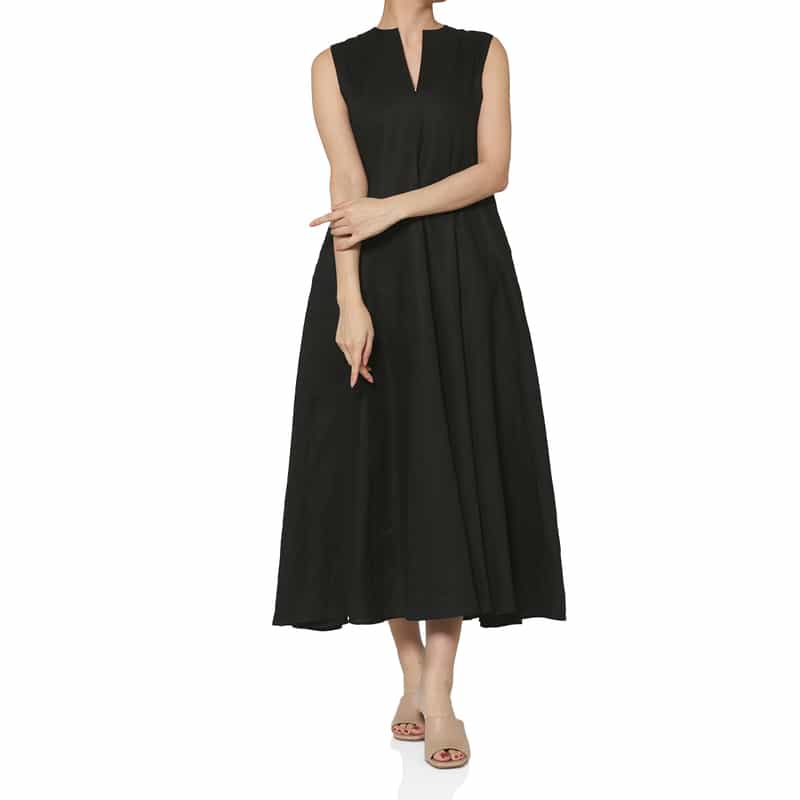 BARNEYS NEW YORK リネン素材ロングドレス （ペチコート付き） BLACK