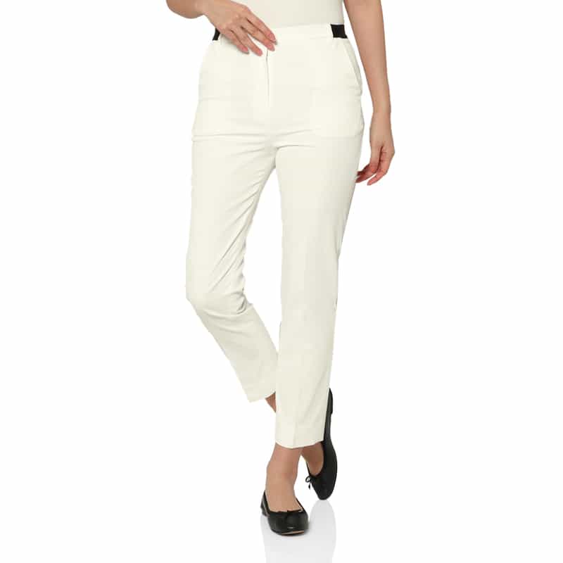 BARNEYS NEW YORK ウォッシャブル バックウエストゴム テーパードパンツ WHITE