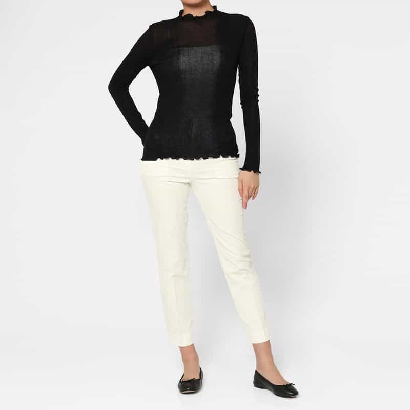 BARNEYS NEW YORK ウォッシャブル バックウエストゴム テーパードパンツ WHITE