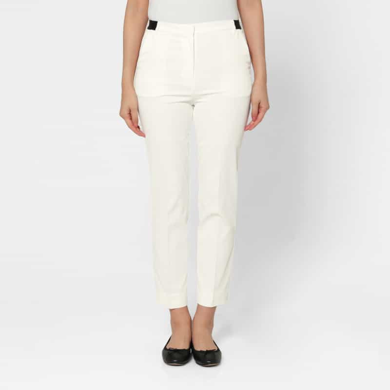 BARNEYS NEW YORK ウォッシャブル バックウエストゴム テーパードパンツ WHITE