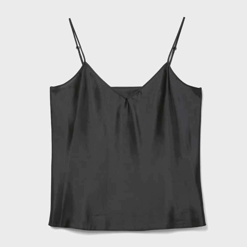 BARNEYS NEW YORK シアー素材 ドット柄フロッキー加工フリルブラウス （インナーキャミソール付き） BLACK