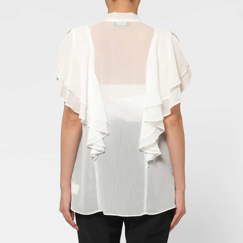 BARNEYS NEW YORK ウォッシャブル 楊柳素材ボウタイブラウス （インナーキャミソール付き） WHITE