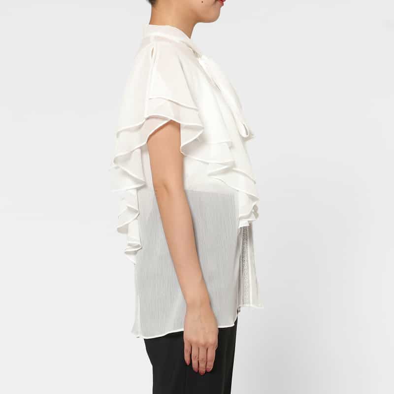 BARNEYS NEW YORK ウォッシャブル 楊柳素材ボウタイブラウス （インナーキャミソール付き） WHITE