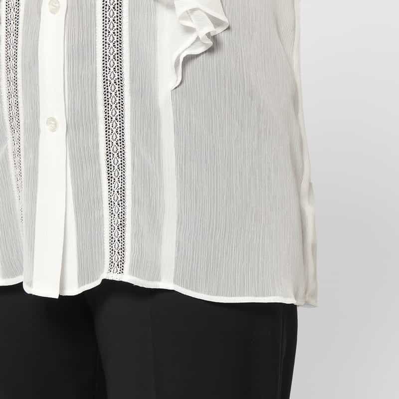 BARNEYS NEW YORK ウォッシャブル 楊柳素材ボウタイブラウス （インナーキャミソール付き） WHITE