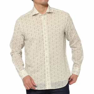 シアサッカー素材フラワー柄カジュアルシャツ