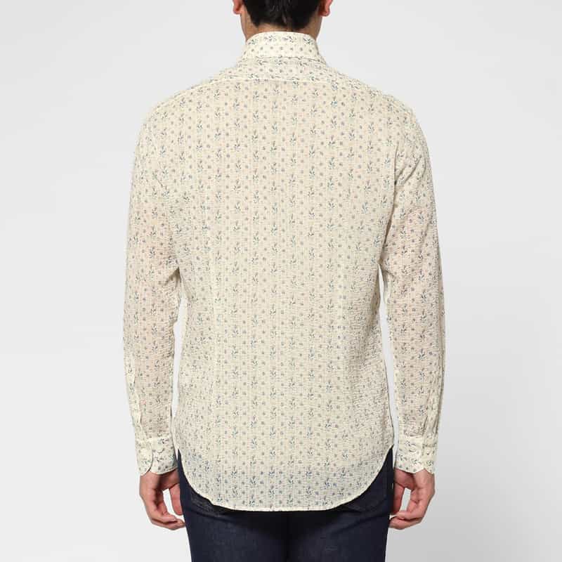 BARNEYS NEW YORK シアサッカー素材フラワー柄カジュアルシャツ WHITE