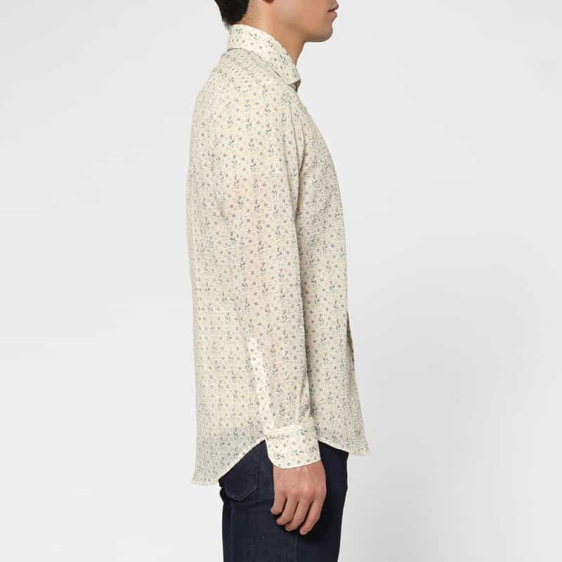 BARNEYS NEW YORK シアサッカー素材フラワー柄カジュアルシャツ WHITE