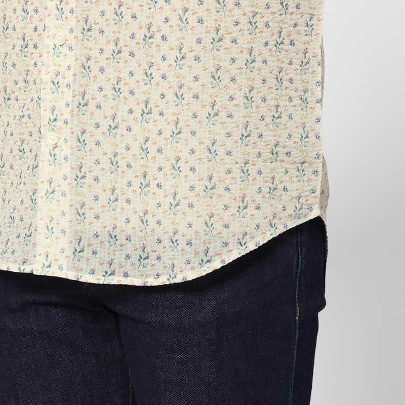 BARNEYS NEW YORK シアサッカー素材フラワー柄カジュアルシャツ WHITE