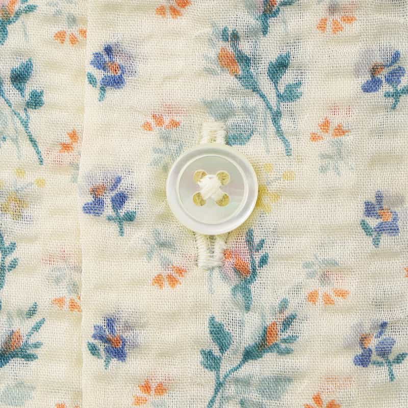 BARNEYS NEW YORK シアサッカー素材フラワー柄カジュアルシャツ WHITE