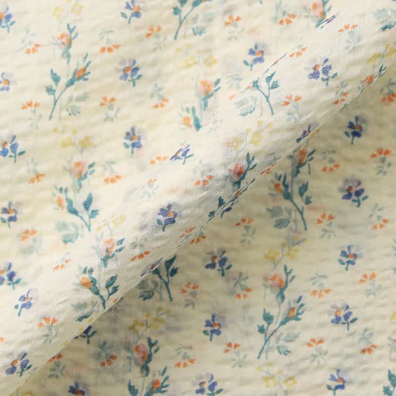 BARNEYS NEW YORK シアサッカー素材フラワー柄カジュアルシャツ WHITE