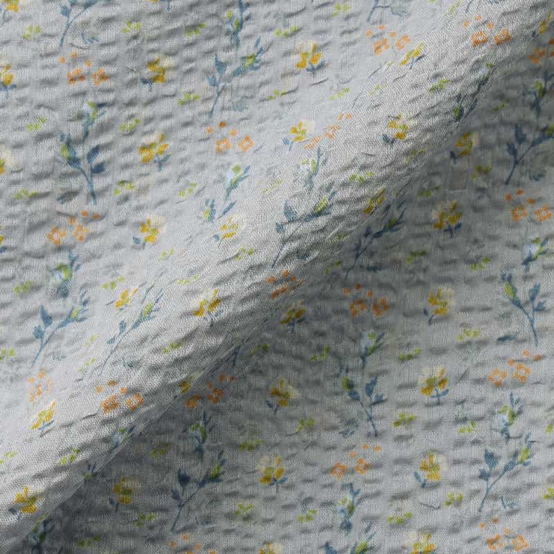 BARNEYS NEW YORK シアサッカー素材フラワー柄カジュアルシャツ BLUE