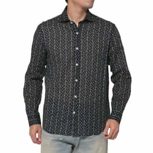 シアサッカー素材フラワー柄カジュアルシャツ